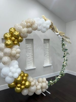 white-gold-floral-circle-balloon-arch-rockville-md